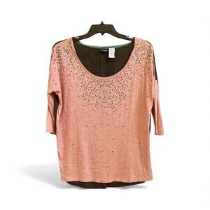 Daytrip, Salmon Studded Half-Sleeve Top, Size S